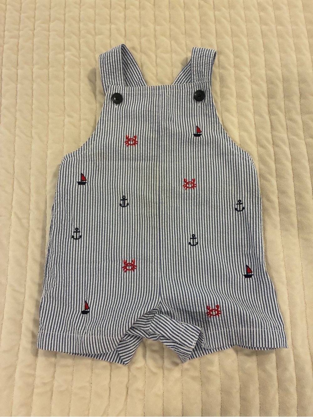 Starting Out Blue and White Striped Nautical Embroidered Romper 9 month